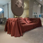 Artistic Deep Burgundy Full-Grain Leather Sofa with Hand-Tufted Draped Silhouette